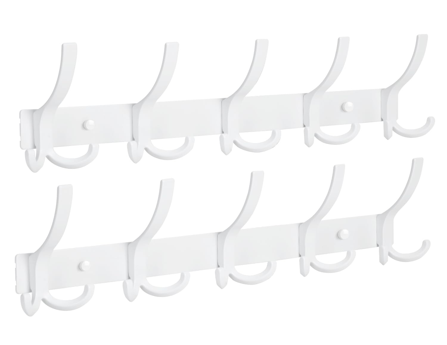 Coat Hooks Wall Mounted, 2 Pack Coat Rack Wall Mount with 15 Hooks, White Wall Coat Hooks for Jackets, Hats, Bags, for Entryway, Bedroom