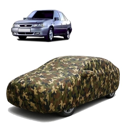 Image of Sulfar 100% Waterproof Car Body Cover Compatible with Mirror for Daewoo Cielo with Long Lasting Durable Material (Triple Stitched, Full Bottom Elastic, Camouflage Army)