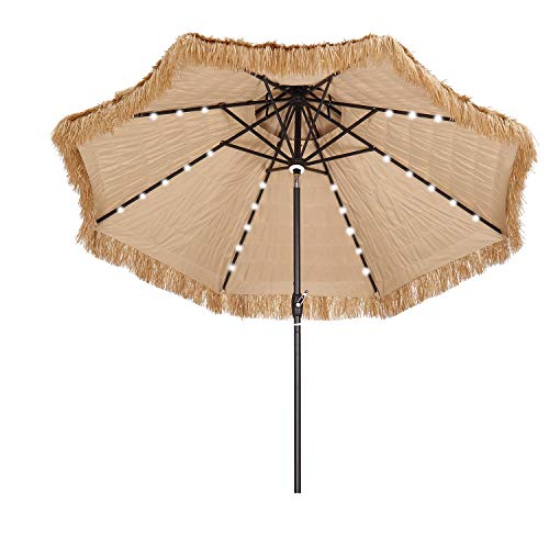 9 Ft Tiki Beach Umbrella Solar Led Light Tropical Hawaiian Style 2-tier Thatched Umbrella for Patio Pool.