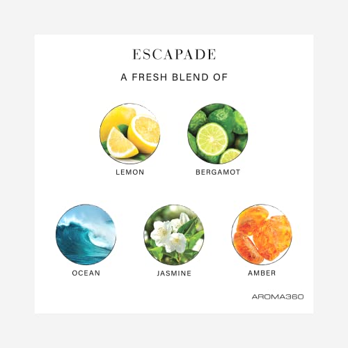 Aroma360 - Escapade Fragrance Oil Scent - Luxury Aromatherapy Scent Diffuser Oil - Hints Of Lemon, Ocean, Bergamot, & Fragrant Jasmine - For Essential Oil Diffusers - For Home & Office - 120Ml #TOP2