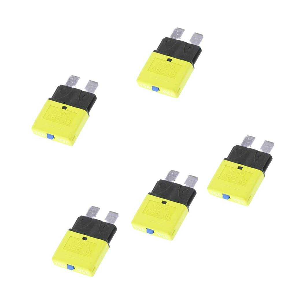 Automotive Car Yellow Fuses Mini Blade Type Circuit Breaker Kit 5X - Resettable 30 Amp Fuse, Metal+Plastic, 28V - for Race Car Enthusiasts and Electricians - Replacement Assorted