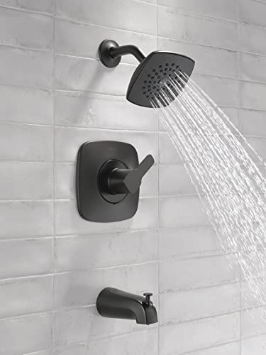 Image of Delta Faucet Modern 14 Series Matte Black Shower Faucet, Tub and Shower Trim Kit with Single-Spray Touch-Clean Black Shower Head, Matte Black T144339-BL-PP (Valve Not Included)