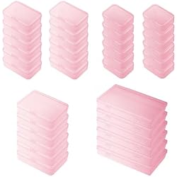 Goodma 36 Pieces Rectangular Mini Plastic Storage Box, Pink | Mixed Sizes, Hinged Lids, For Small Items, Craft Projects