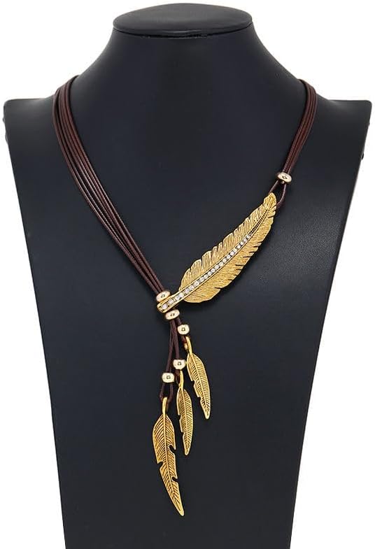 Miniatura 7 de Collar con colgante de plumas y hojas de estilo bohemio, accesorios de moda para mujer