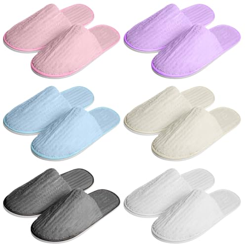 PORFOYO 6 Paires Chaussons Jetables Doux en Velours Corail, Pantoufles D'Hôtel Unisexes, Chaussons Invités pour Spa, Bain, Voyage, Événements et Fêtes – Pantoufles de Spa Confortables