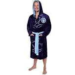 Manchester City FC Dressing Gown for Men & Teens, Soft Fleece Hooded Robe, Champions League Football Loungewear, Gifts for Him (2XL, Navy)