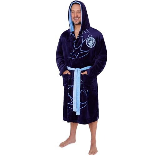 Albornoz Manchester City FC para hombres y adolescentes, bata con capucha de forro polar suave, ropa de descanso de la Liga de Campeones de fútbol, regalos para él, azul marino, XXL