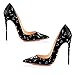Sexy Stilettos Heels Pointed Toe Dress Shoes for Womens Fashion Musical Note Print Closed Toe High Heels Pumps Comfortable Slip-on Evening Dress Heeled Shoes,Black,10.5