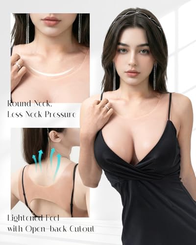 Image of KUMIHO Silicone Breastplate Fake Boob Round Collar Hollow Back Breast Form | KUMIHO Silicone Breastplate Fake Boob Round Collar Hollow Back Realistic Fake Breast Form Drag Queen Transgender Crossdresser