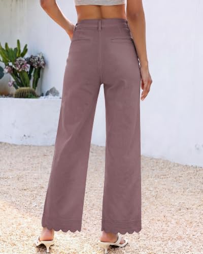 GRAPENT Jeans for Women Scalloped Straight Leg Ankle Stretchy Denim Pants — view 3