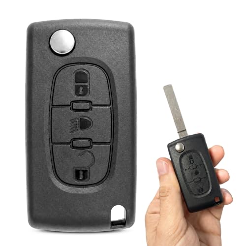 Carcasa Mando Llave De Coche 3 Botones Compatible con Citroën C2 C3 C4 C5 C6 C8 Picasso Xsara y Peugeot 207 307 407 408 - CE0523 - Botones de Abrir,Cerrar y Luces,Sin zócalo de Pila