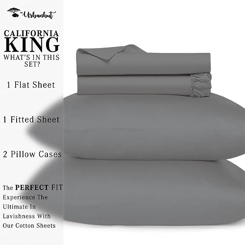 URBANHUT 800 Thread Count Egyptian Cotton Sheets California King Size, Long Staple Sheets Set for Cal King Bedding, 4 Pc Bed Sheet Sets, Luxury Hotel Sateen Sheets Fits 16" Deep Pocket - Dark Grey