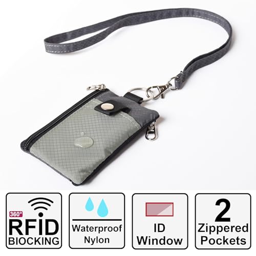 Image of CHENSPRX Minimalist RFID Blocking Small Wallet with ID Window,WaterResistant Zip Id Case Wallet with Lanyard Keychain for Cards,Cash,Travel,Women,Men