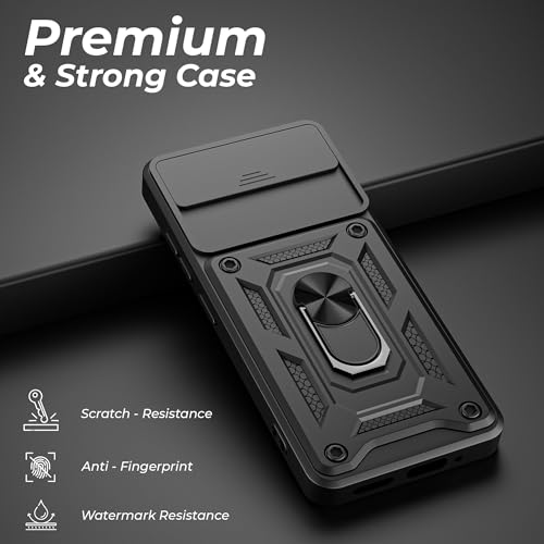 Image of Casodon Shockproof Back Case Cover for Realme 16 5G, Shockproof Realme 16 Back Cover, Ring Case with Kickstand and Camera Protection Shutter - Black