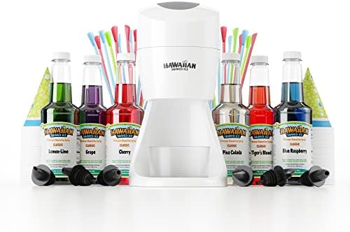 Hawaiian Shaved Ice S900A Shaved Ice and Snow Cone Machine with 6 Flavor Syrup Pack and Accessories