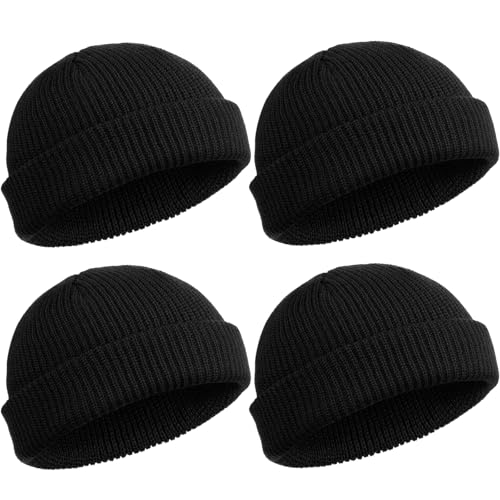 SATINIOR 4 Pieces Trawler Beanie Watch Hat Roll up Edge Skullcap Fisherman Beanie Unisex