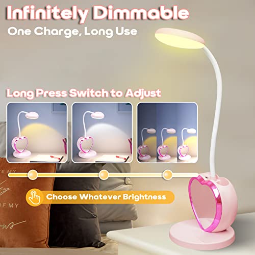 Wofifly Pink Desk Lamp For Kids ,Girls Cute Led Lamp With Usb Charging Port And Pen And Cell Phone Holder 2 Color Modes Eye Care Study Desk Lamp Suitable For Girls College Dormitory Bedroom Reading #TOP4