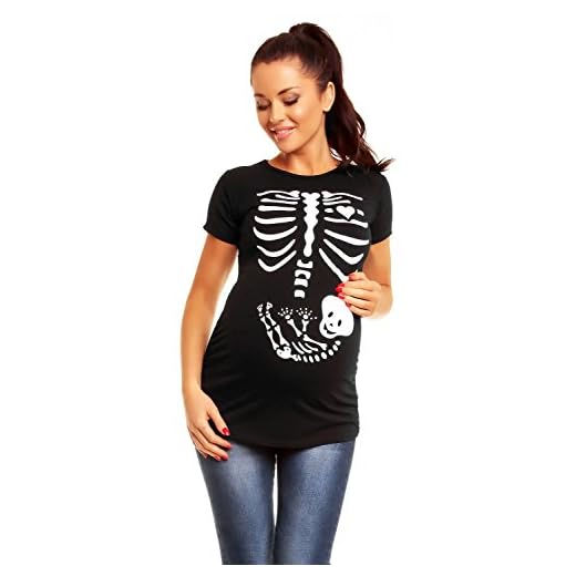 Zeta Ville - T-Shirt Camiseta premamá Estampado de Esqueleto - para Mujer - 085c (Negro, 44-46, 3XL)