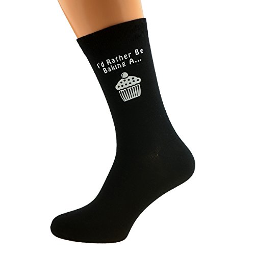 I'd Rather be Baking with a Cake Image Design Mens Black Cotton Rich Socks