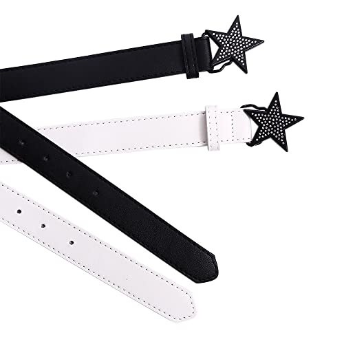 Vctitil 2PCS Adjustable Versatile Women Waist Belts With Star Shaped Buckle PU Leather Alloy Rhinestone Wide Waist Belt2