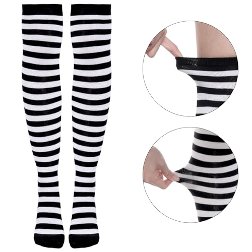 Image of Tongcloud Women's Striped Knee High Socks, Over Knee Thigh High Socks, Arm Warmer and Fingerless Gloves Set