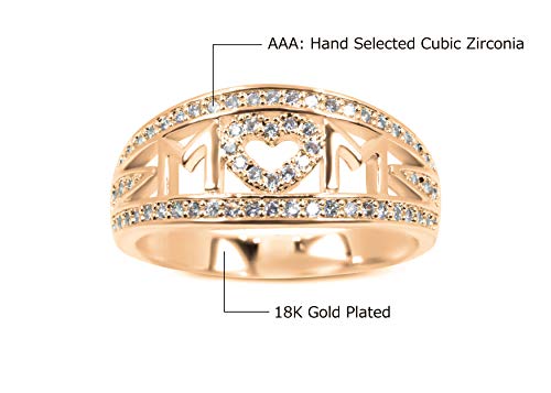 Savlano 18K Gold Plated Cubic Zirconia Mom Heart Memorable Ring For Women & Girls #TOP3