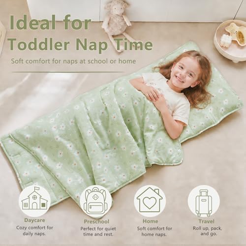 Image of Toddler Nap Mat with Removable Pillow,Ultra Soft Slumber Bags for Girls,Kids Sleeping Bags with Roll Up Design, Perfect for Preschool,Daycare,Kindergarten