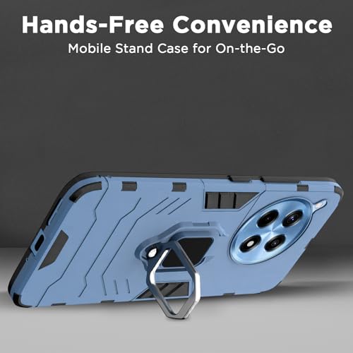 Image of Pikkme OnePlus 12R 5G Back Cover | D5 Tough Armor Bumper | 360 Protection Case | Ring Holder Stand Case for OnePlus 12R 5G (Blue)