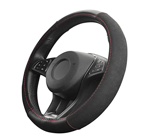 Upgrade4cars Lenkradbezug Universal 37-39 cm | Lenkradhülle Rot Schwarz | Autozubehör Innenraum Geschenk-Ideen | Geschenke für Frauen und Männer