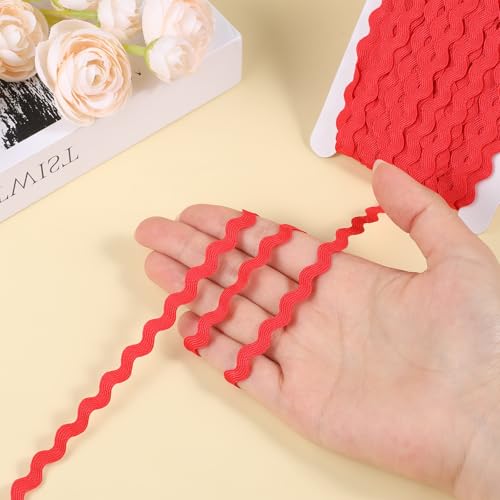 RIC Rac Trim, 5mm 25m Rote Wellenförmige Geflochtene Borte Fransenbesatz Gewebte Spitze Ric Rac Band für Nähen Kleidung Kleid DIY Basteln Geschenkverpackung Hochzeit Weihnachtsfeier Dekoration