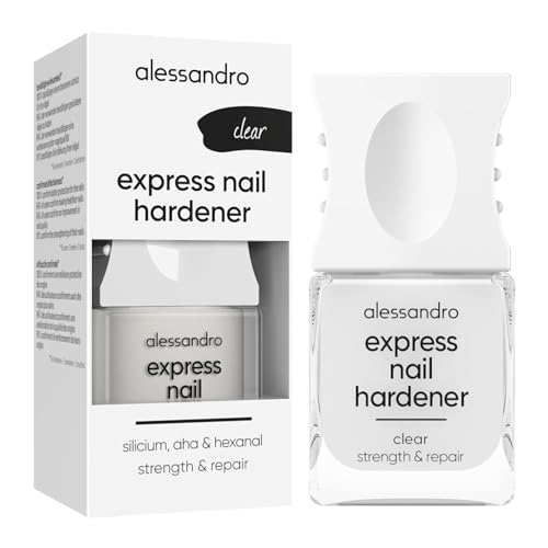 alessandro Express Nail Hardener Clear - Nagelpflege für weiche, brüchige Nägel - Mit Silicium, AHA & Hexanal - Glänzendes Finish - Nagelhärter für widerstandsfähige, glatte Nägel - Vegan - 10ml