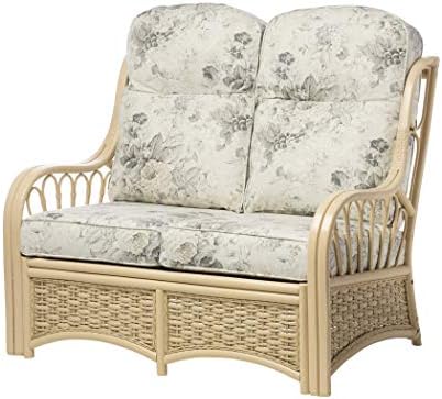 Desser Vale 2 Seater Sofa in Blossom Fabric  Luxury Real Cane Rattan Indoor Conservatory Furniture with UK Manufactured Cushions  Settee Dimensions: H100cm x W116cm x D87cm