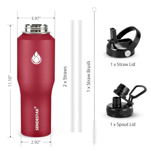 Image of SENDESTAR 32oz Water Bottle Wide Mouth Stainless Steel Vacuum Insulated Double Wall with Straw Lids Fit in Any Car Cup Holder