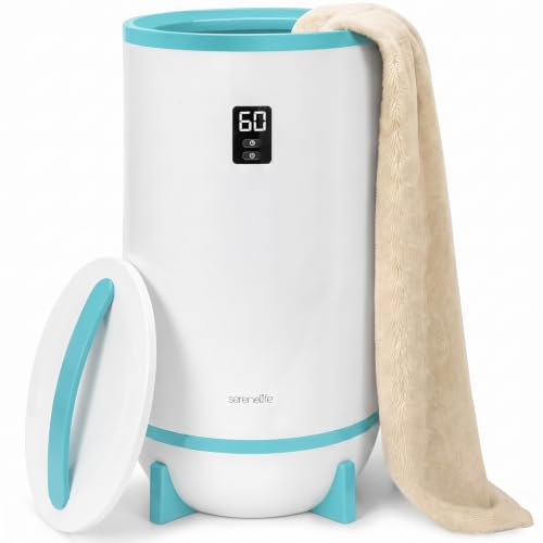 Image of SereneLife Towel & Blanket Warmer, One Touch Portable Bath Towel Warmer with Fragrant Disc Holder, Timer (15, 30, 45, or 60 minutes) and LED Display, Auto Shut Off, Ideal for Bathroom & Spa Use, Blue