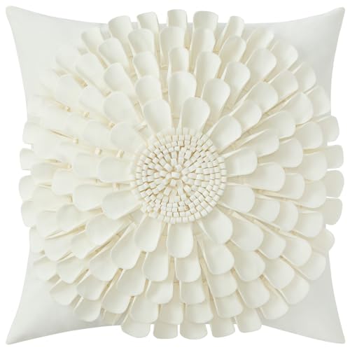 VOGOL 3D Sunflower Patchwork Throw Pillow Cover, 18 x 18, 1 Pack, White
