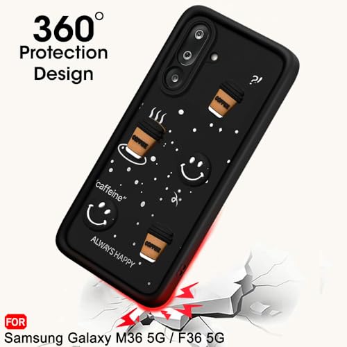 Image of TheGiftKart Back Cover Case for Samsung Galaxy M36 5G / F36 5G | Cute Fun Cartoon 3D Smiley Coffee Case | Full Camera Protection | ShockProof Back Cover Case for Samsung M36 / F36 5G (Silicone, Black)