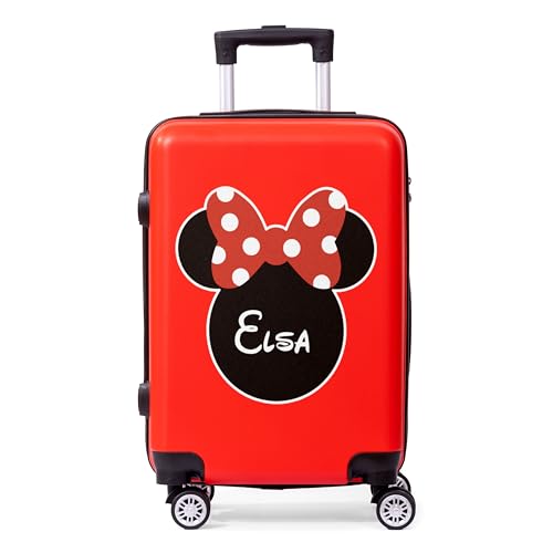 Made in Gift Maleta Infantil Personalizable Mickey y Minnie Roja con Ruedas - Trolley Cabina 55x35x20 cm - Ideal para Viaje y Vacaciones - Maleta de Niño con Diseño Divertido y Nombre Personalizado