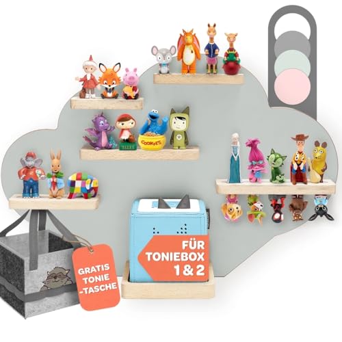Tonie Regal Wolke Grau für Toniebox 1 & 2 [GRATIS Tragetasche] bis 20 Figuren - Mädchen und Junge - Perfekte Tonie Aufbewahrung im Kinderzimmer