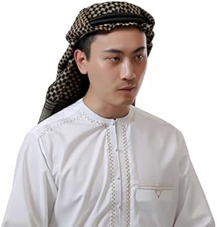 BooW Adult Men Arab Head Scarf Keffiyeh Middle East Desert Shemagh Wrap Muslim Headwear Arabian Costume Accessories (Dark Grey)