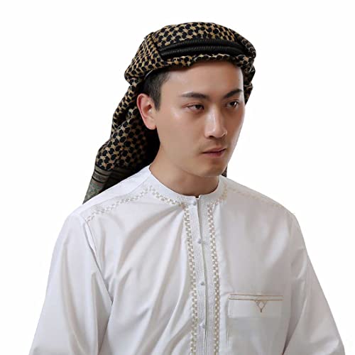 BooW Adult Men Arab Head Scarf Keffiyeh Middle East Desert Shemagh Wrap Muslim Headwear Arabian Costume Accessories (Dark Grey)