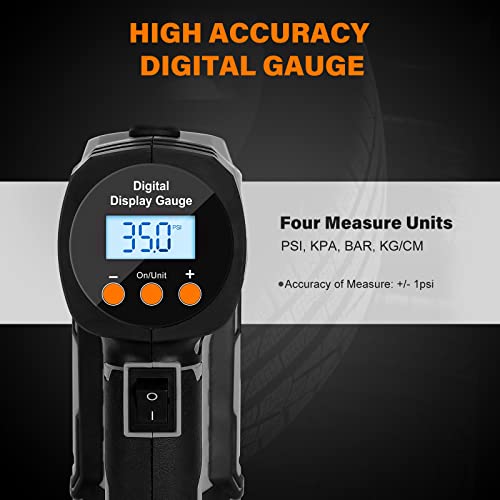 Worksite Tire Inflator Air Compressor Portable, 20V Cordless Tire Pump 150 Psi With Digital Pressure Gauge, Rechargeable Li-Ion Battery And 12V Car Power Adapter, Gray #TOP3