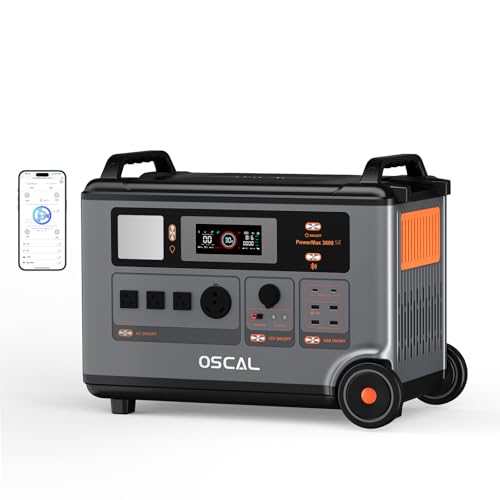 OSCAL PowerMax 3600SE Portable Power Station 3600Wh LiFePO4 Battery Solar Generator, 3600W (Surge 7200W) AC Output,Fast Charging, APP, UPS,Power Supply for Home Backup, Camping, RV, Emergency