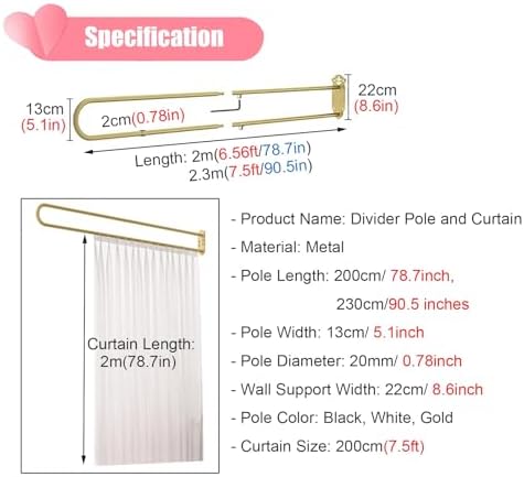 Wall Mounted Temporary Privacy Curtain Divider for Salons & Wellness Centers, 6.5ft Tall Flexible Screen with Metal Pole, Beige Room Separator for Postnatal Care.