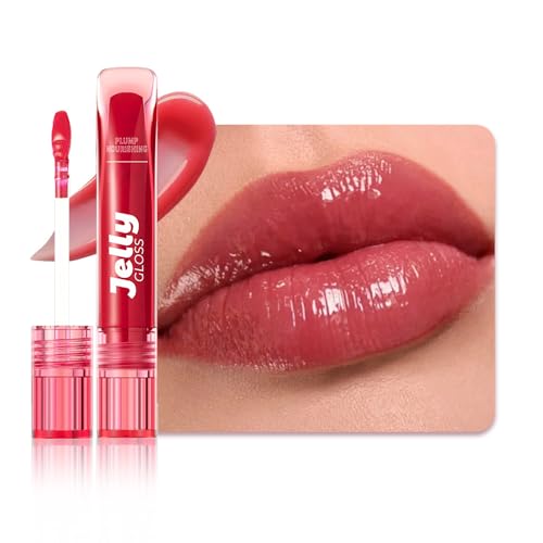 Image of WanTuoluo Jelly Lip Gloss, Soft Lip Tint, Instantly creates a Sheer Glass-like Shine, Cool Blue Red Rose Mocha Bean Chocolate Brown Colors, Smoothing, Moisturizing, Plump and Hydrated (B02)