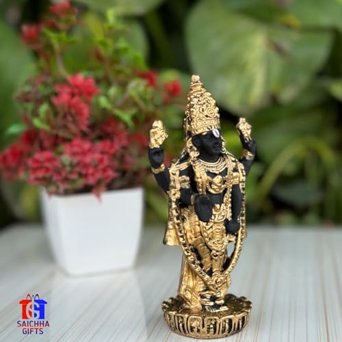 Image of Tirupati Balaji Idol for Car Dashboard, Venkateswara Swamy murthi, Vaastu Advised Balaji Statue - Tirupati Balaji Murti Idols for Pooja Room (Gold 11 CM)