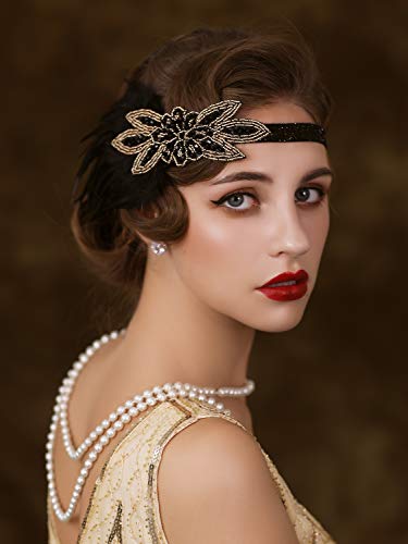 Sweetv 1920S Flapper Feather Headband, 20S Sequined Showgirl Headpiece, Gatsby Hair Accessories For Women (Black) #TOP3