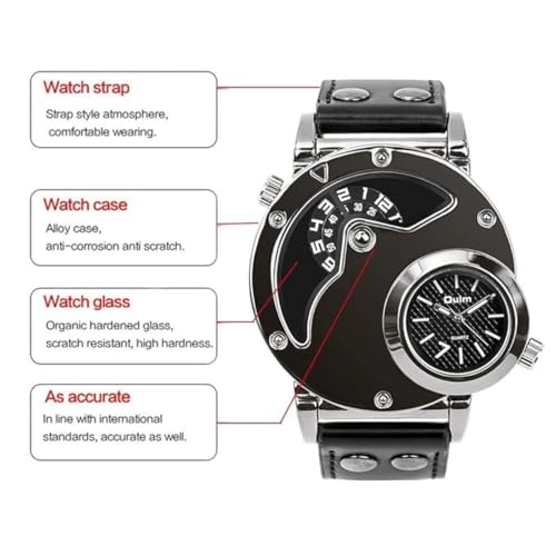 Image of POSHI Unique Double Time Zone Sports Quartz Watch-Black