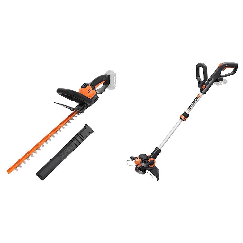 Worx WG261E.9 Akku-Heckenschere – 20V Profi Hecken- und Strauchschere mit 44 cm Schwertlänge & WG163E.9 Akku Rasentrimmer 20V – Kantenschneider Rasen