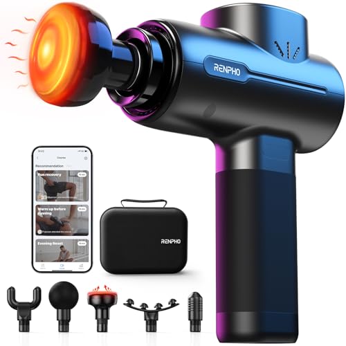 Massagepistole mit Wärmefunktion und Bluetooth, RENPHO Massage Pistole Massage Gun APP-Kompatibel, Muskel Massage Gun Massagegerät mit LED Anzeige und Muskelentspannung, Valentinstagsgeschen