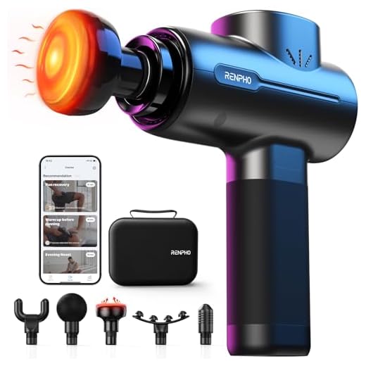 Pistola de Masaje con Función de Calor y Bluetooth, RENPHO Massage Gun compatible con APP, pistola de masaje muscular con Carga tipo C, Pantalla LED, para Recuperación de Relajación Muscular
